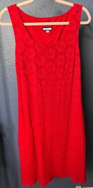 Believe Red Floral Lace Sleeveless Dress Lined Knee Length Size 14 NWOT